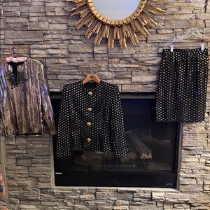 Givenchy Black and Gold Button Skirt Set